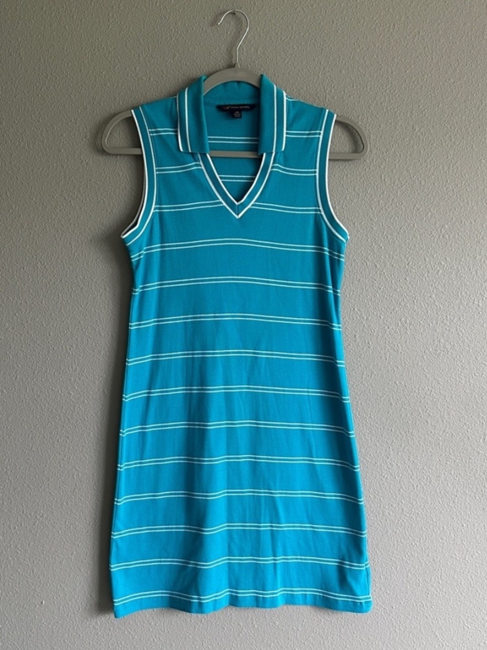 Brooks Brothers Teal and White Striped Sleeveless Polo Dress XS